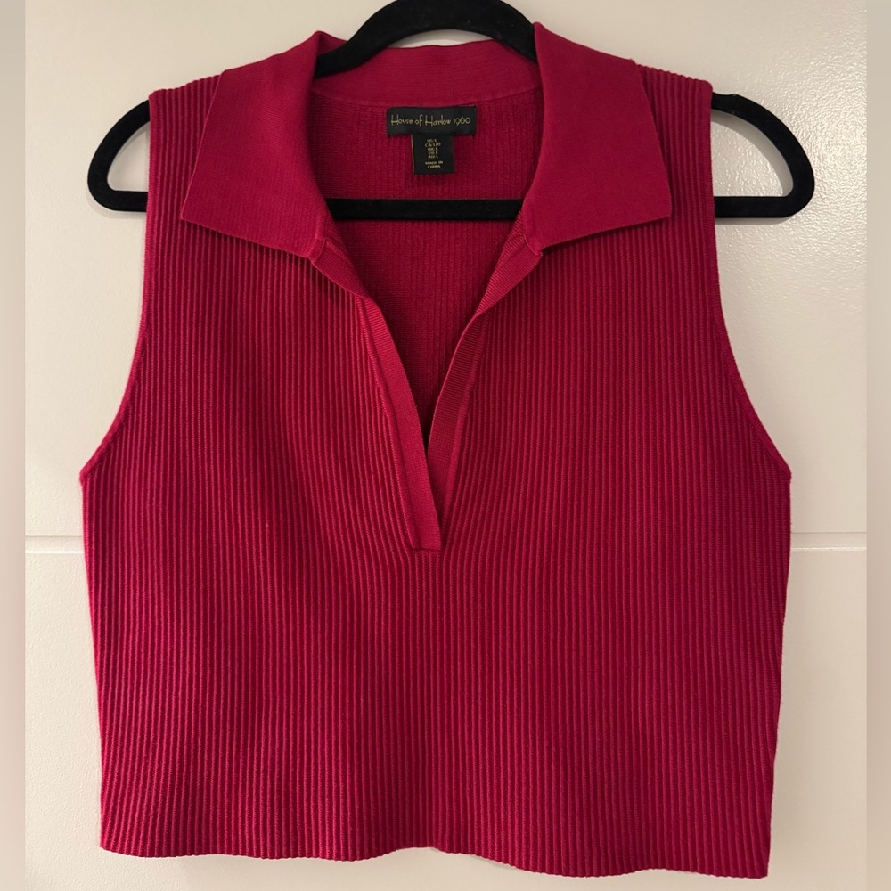 House of Harlow 1960 Sleeveless Cropped Ribbed Sweater Vest - Berry Red